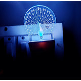 Night lamp with peacock motif, blue light bulb, electric cord