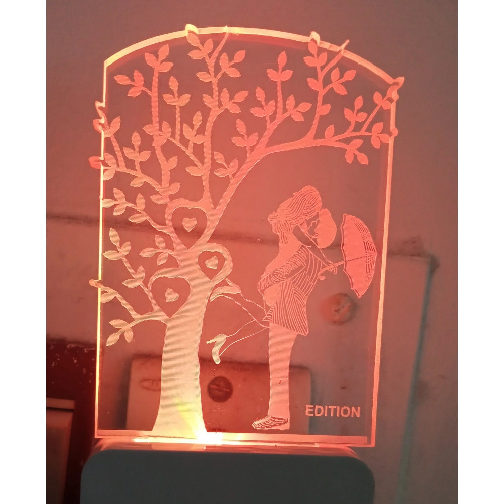 Black frame, night lamp, romantic couple motif, AC adapter