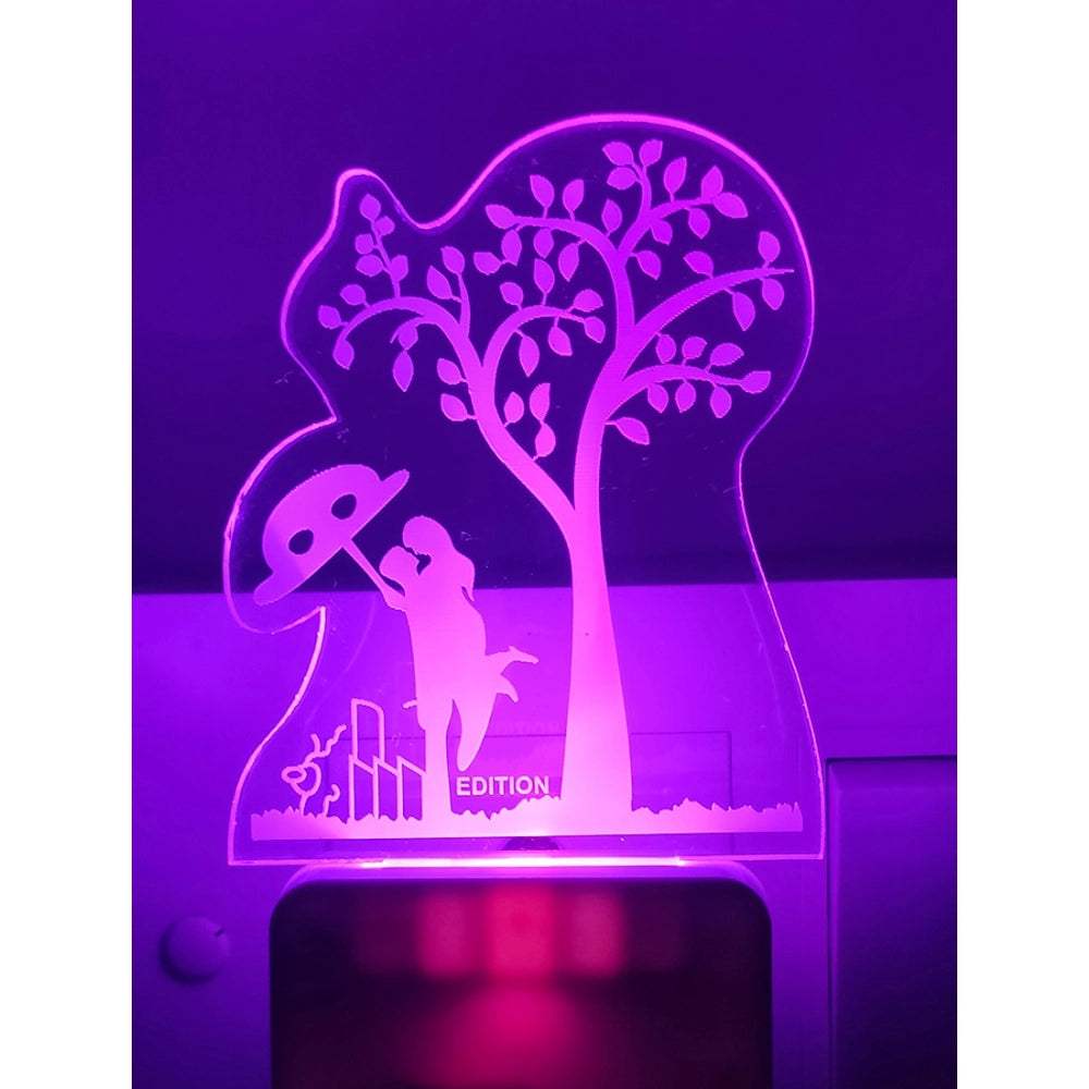 Purple night lamp with romantic couple under tree scene, AC adapter