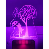 Purple night lamp with romantic couple under tree scene, AC adapter