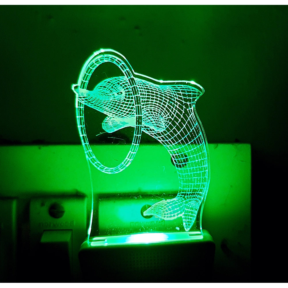 Green dolphin night lamp with clear plastic tube, AC adapter