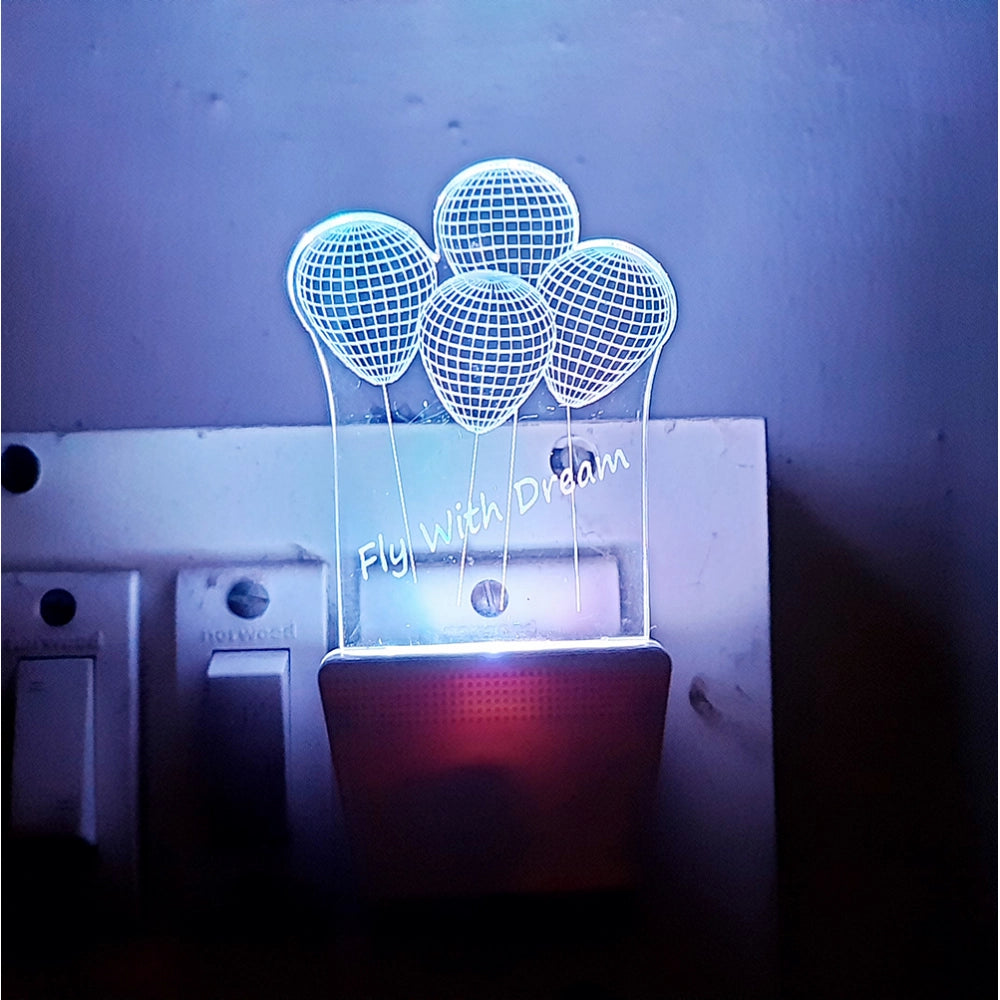 Night lamp with white dream balloon decoration, AC adapter, illuminating light bulbs