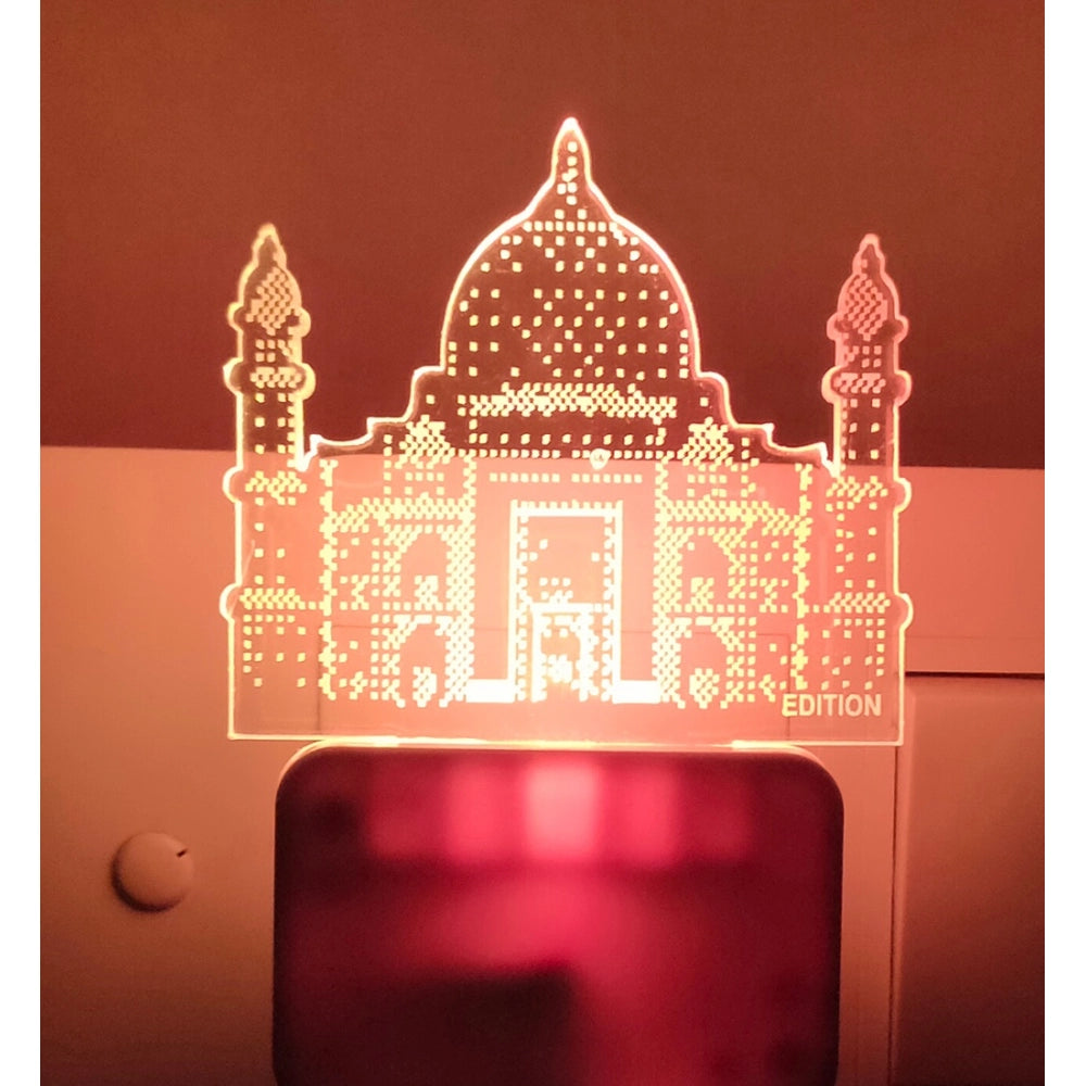 Taj Mahal night lamp with intricate design and blue LED lights