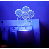 AC adapter night lamp with "fly with dream" text and three balloon decorations