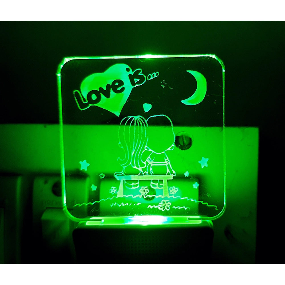 Half moon night lamp with love quote, green LED light, USB power adapter