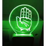Illuminated green glass lamp with Congress ac logo