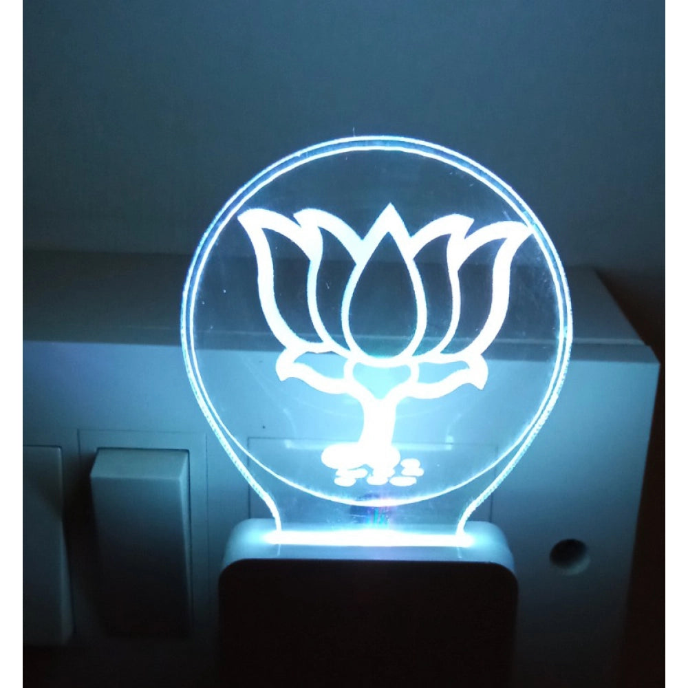 Blue and white BJP AC adopter night lamp with lit logo