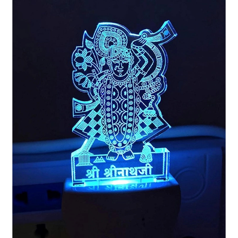 Blue, metal, night lamp with Shreenath Ji, AC adapter