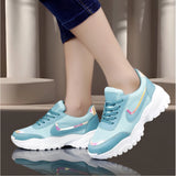 Blue mesh printed women's casual lace-up shoes