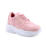 Pink mesh women's casual lace-ups shoes with printed detail, lycra inner, airmix sole on display