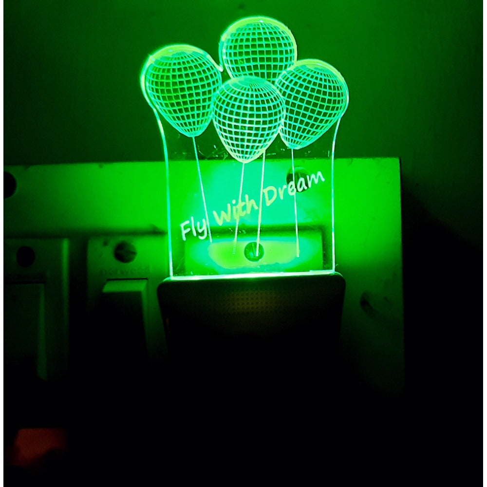 Green night light with the words "fly with dream" and a cluster of balloon-shaped lights