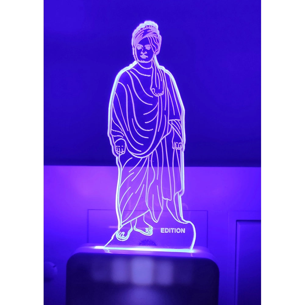 Vivekananda statue night lamp, purple neon light