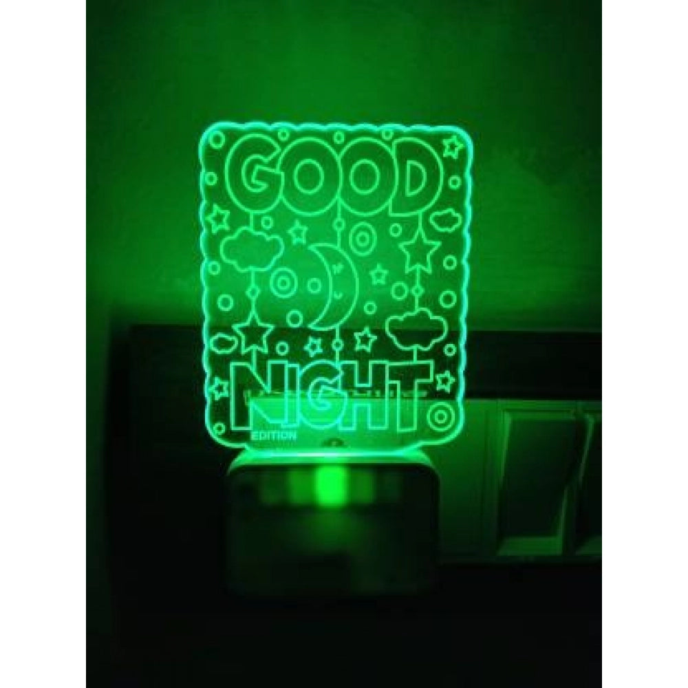 Green neon night lamp with 'good night' message, USB powered