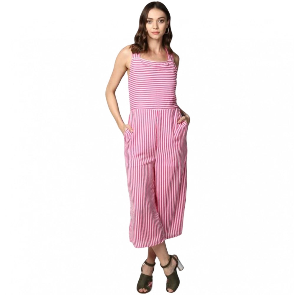 Pink striped jumpsuit, polyester material, sleeveless design