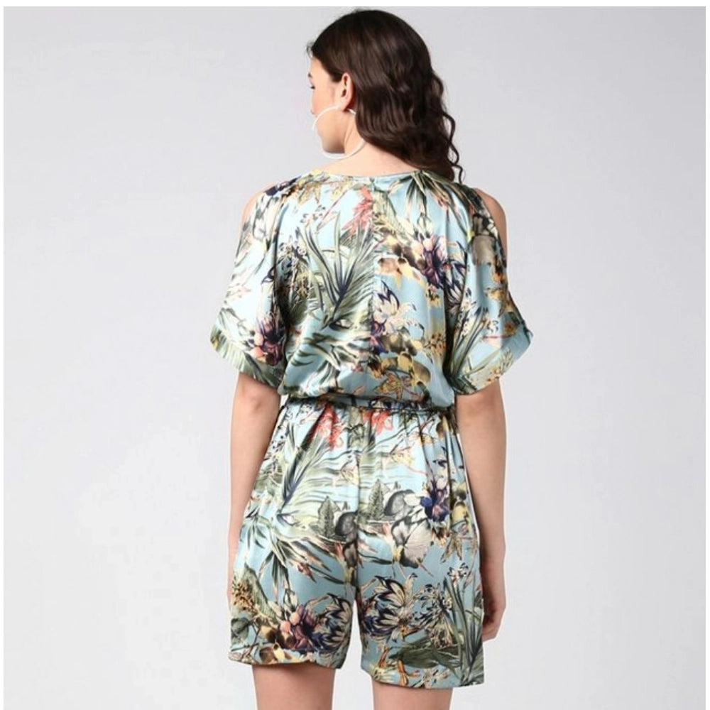 Multicolor floral print women's polyester dungaree pant