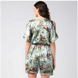 Multicolor floral print women's polyester dungaree pant