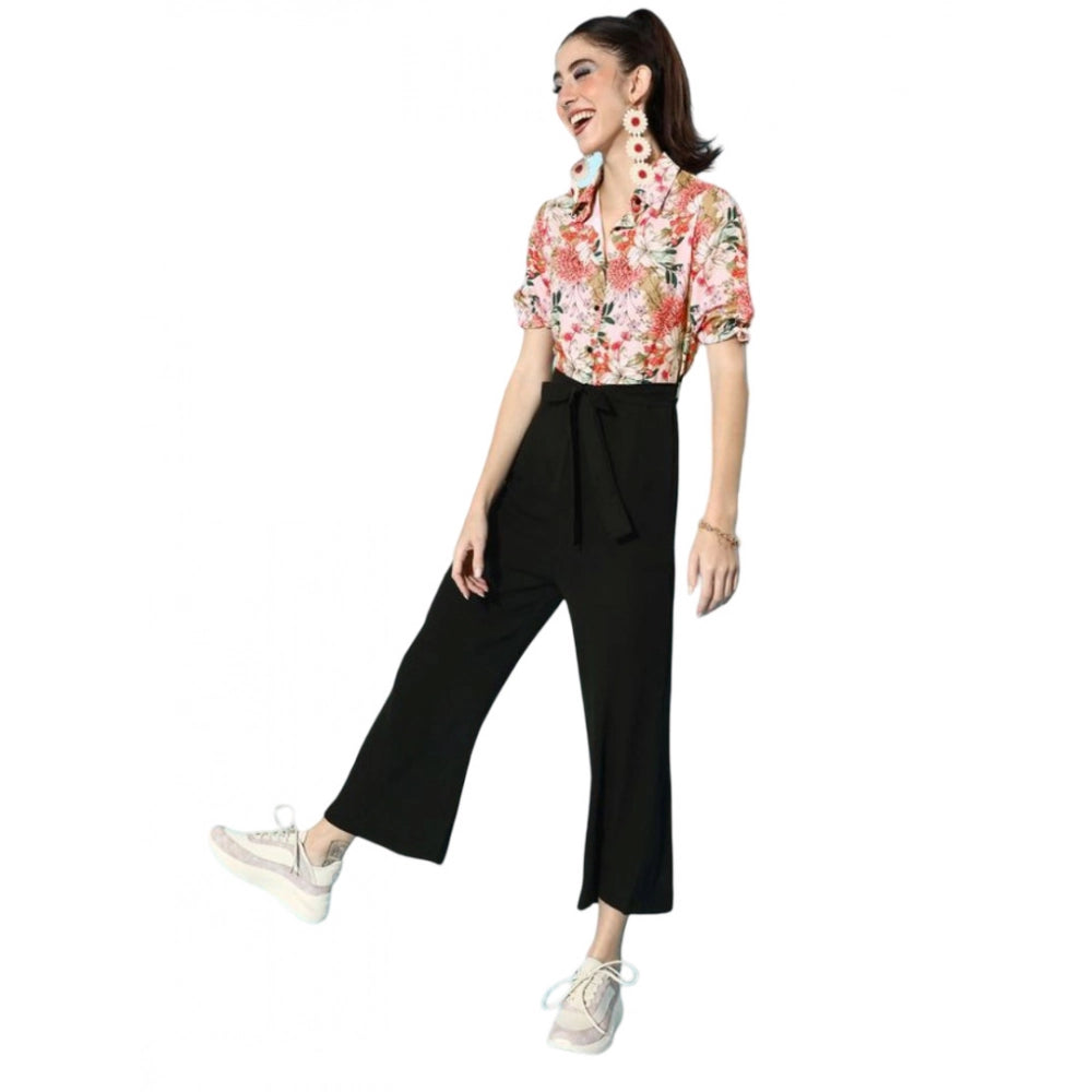 Peach and black printed 3/4 sleeve jumpsuit