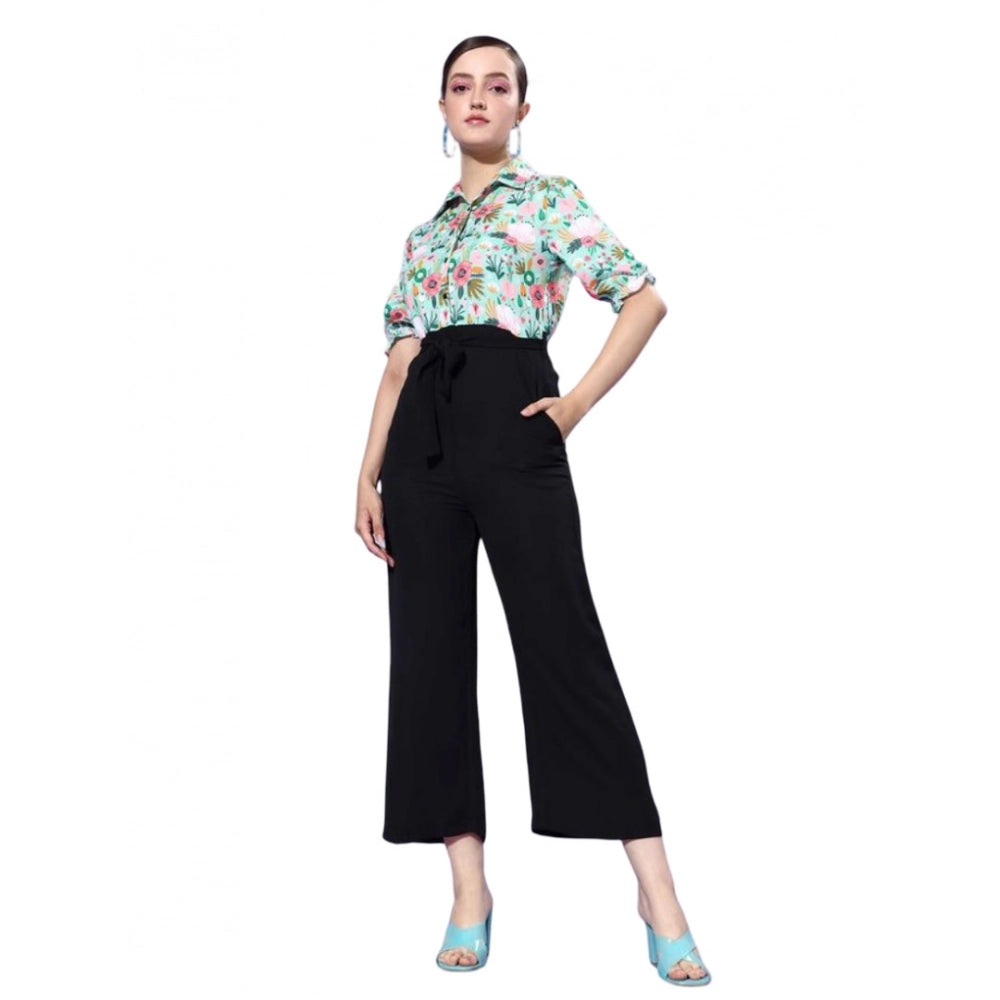 Green and black women's jumpsuit with 3/4th sleeves