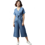 Blue denim jumpsuit with half sleeves