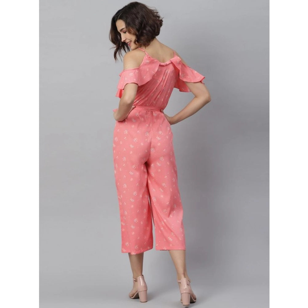 Pink polyester cold shoulder jumpsuit