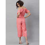 Pink polyester cold shoulder jumpsuit