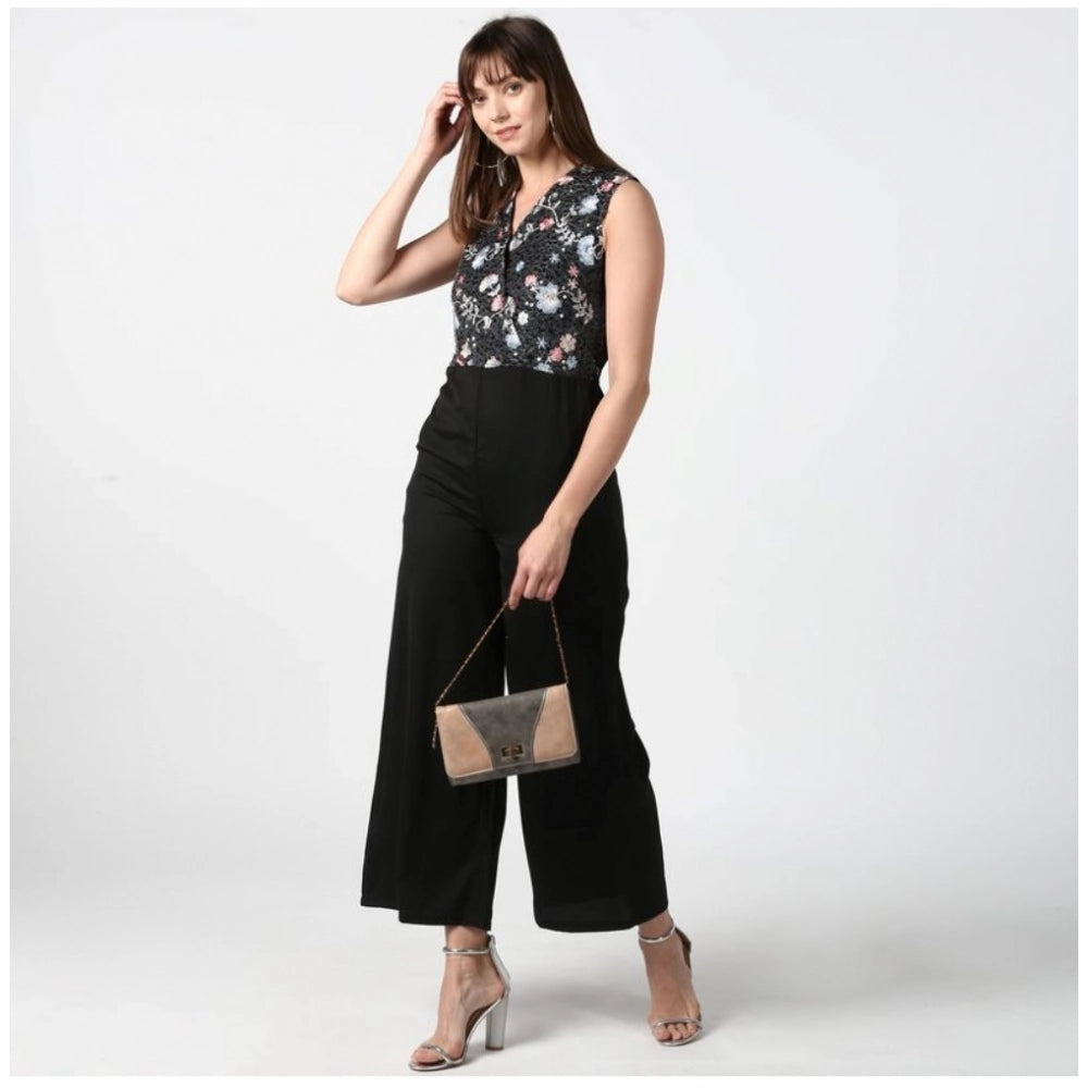 Black sleeveless jumpsuit with embroidery