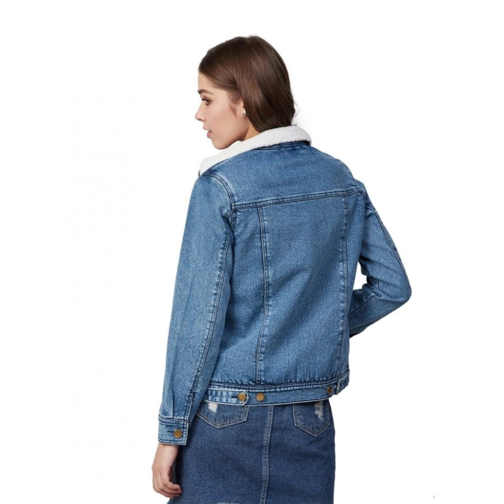 Blue denim washed long sleeve jacket women's