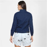 Women's blue denim jacket with long sleeves