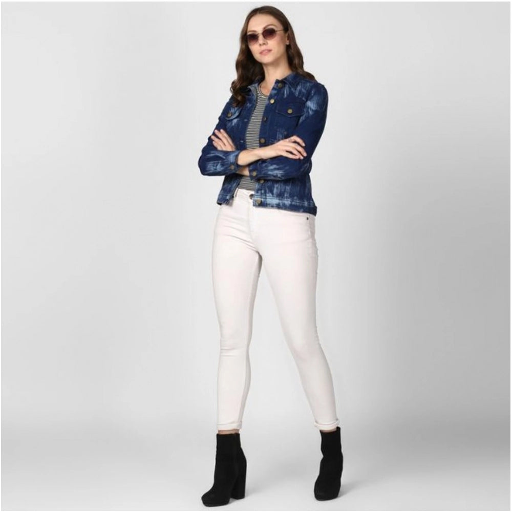Women's denim jacket, long sleeves, washed blue color