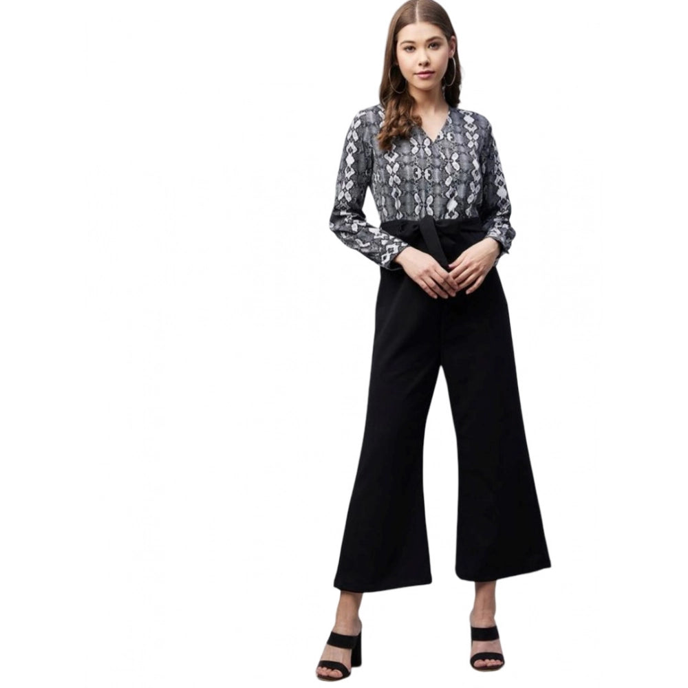 Women's black rayon short sleeve animal print jumpsuit