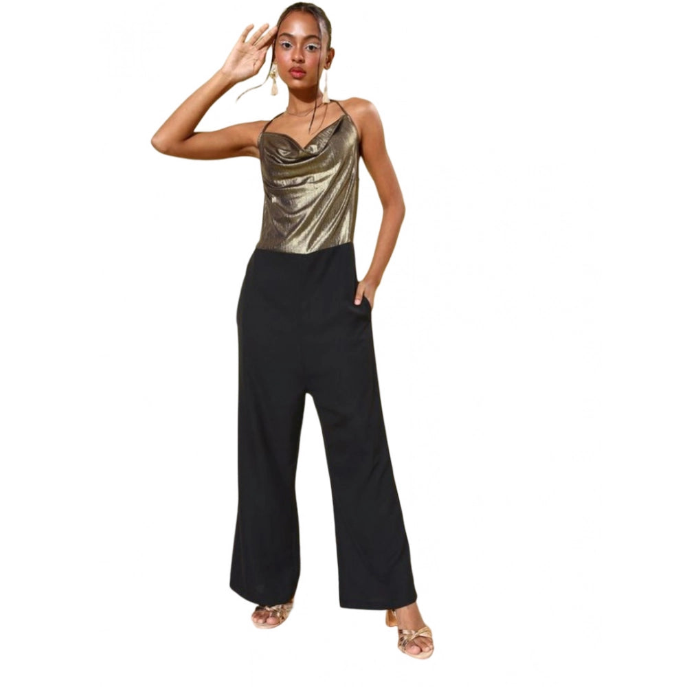 Women's gold embellished polyester sleeveless jumpsuit
