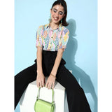 Women's 3/4 sleeve multicolored print jumpsuit