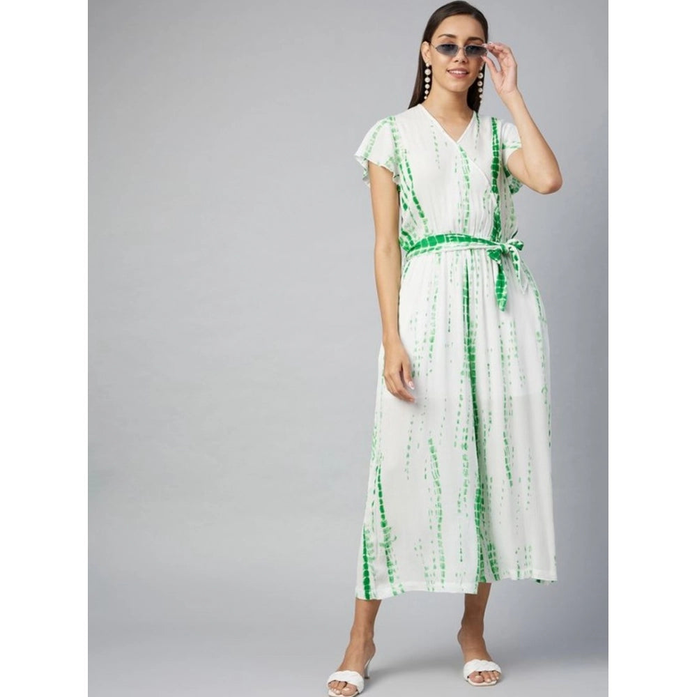 Women's green and white striped rayon jumpsuit