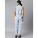 Women's blue denim jumpsuit, sleeveless