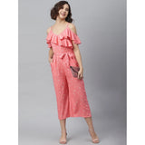 Pink floral cold shoulder jumpsuit with cutouts