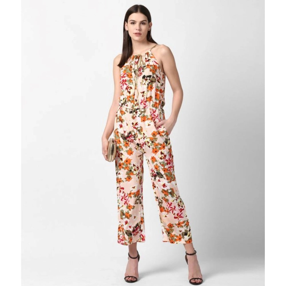 Peach floral halter jumpsuit