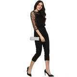 Black polyester 3/4 sleeves women's jumpsuit, self-designed