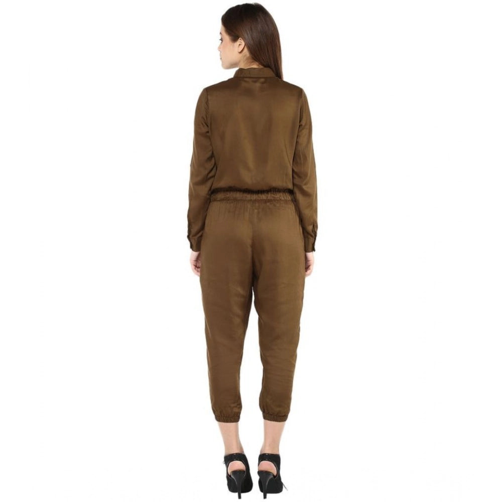 Olive rayon women's long sleeve jumpsuit