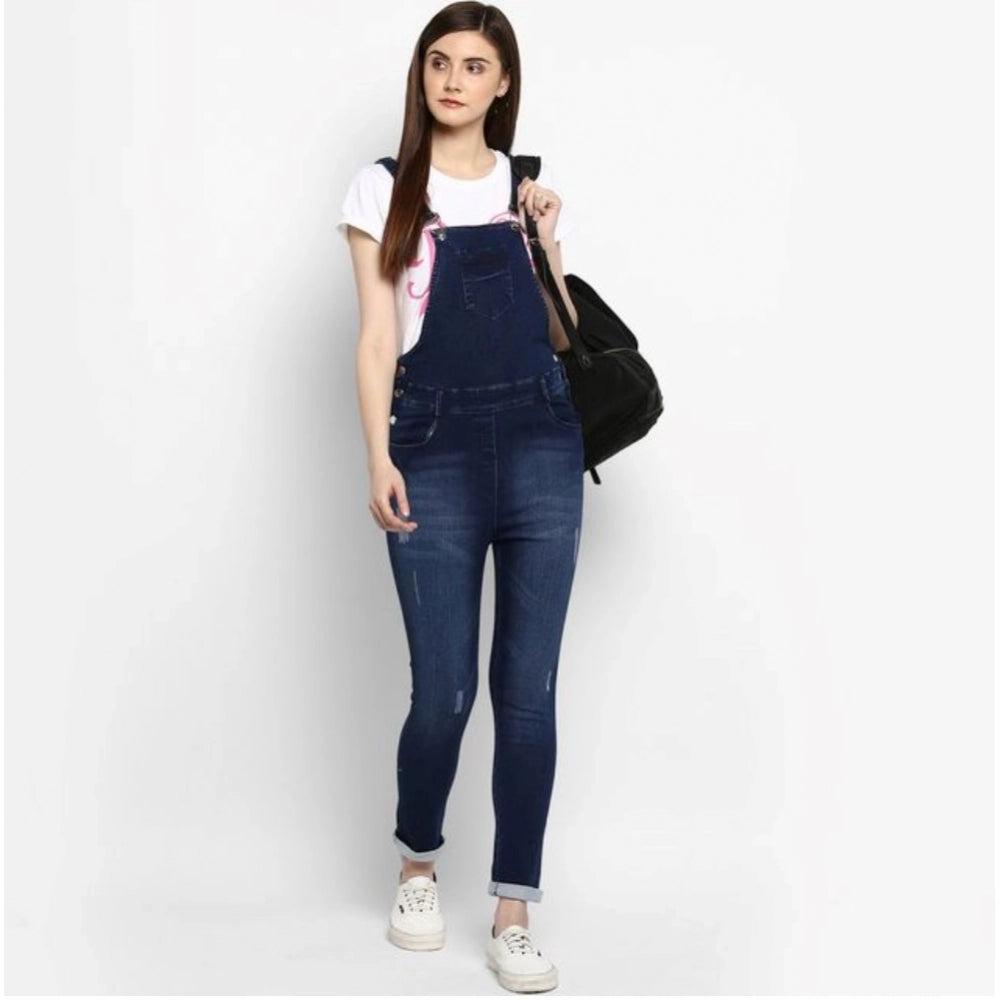 Women's distressed blue denim dungaree pants