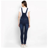 Women's blue denim solid dungaree pant