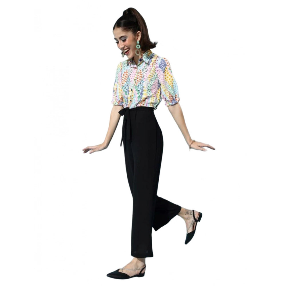 Multicolor women's polyester printed 3/4th sleeve jumpsuit