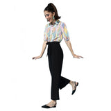 Multicolor women's polyester printed 3/4th sleeve jumpsuit