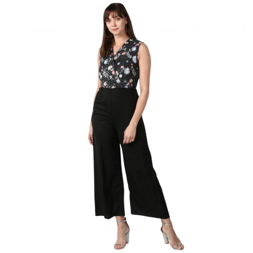 Black polyester sleeveless jumpsuit