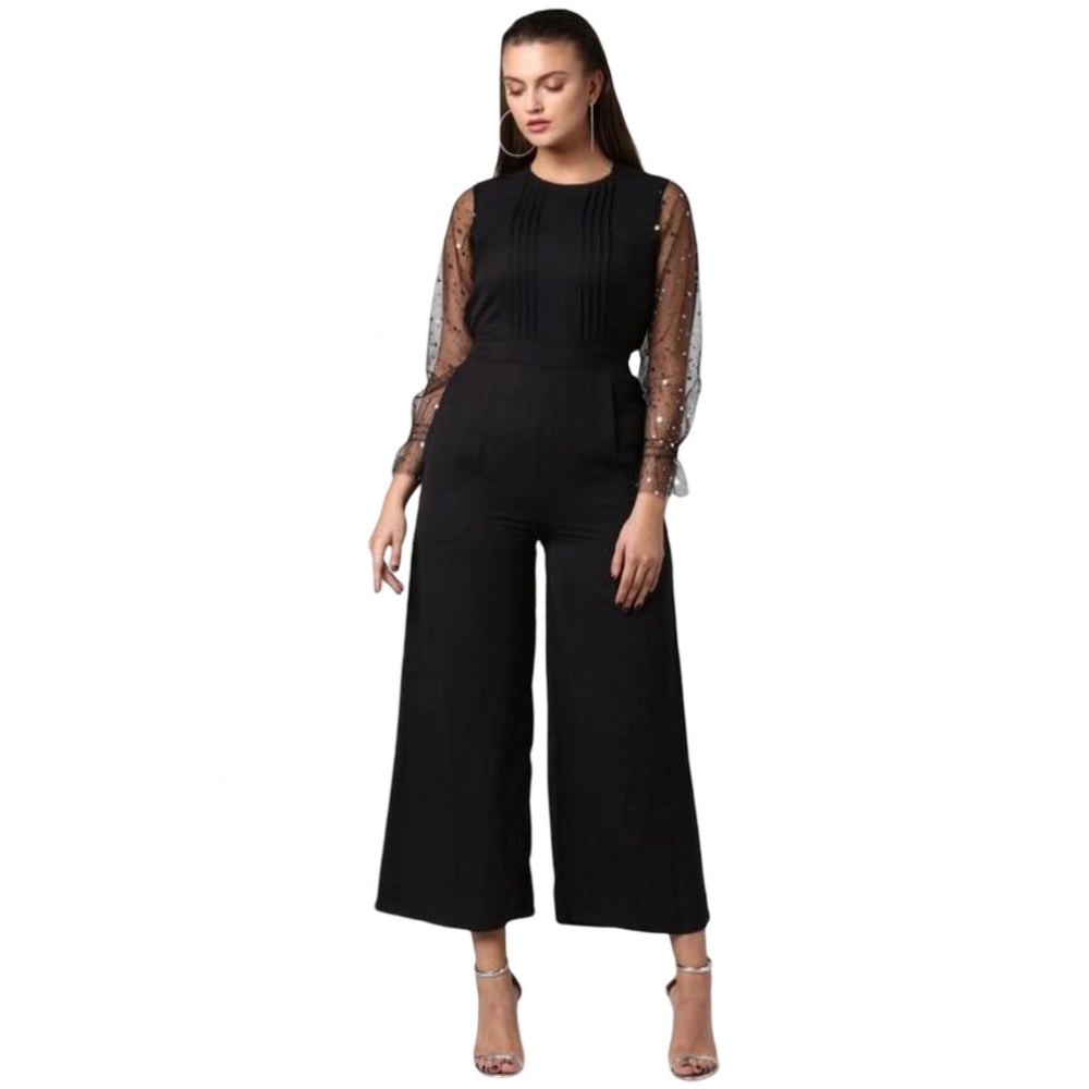 Black polyester women's long sleeve jumpsuit