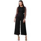 Black polyester women's long sleeve jumpsuit