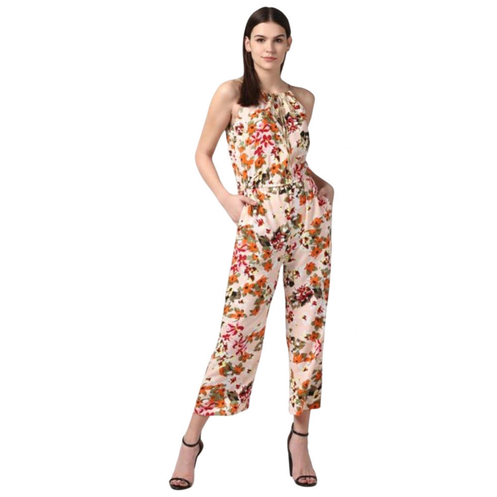 Women's floral halter jumpsuit, peach, polyester