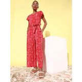 Women's red rayon tie-dye jumpsuit