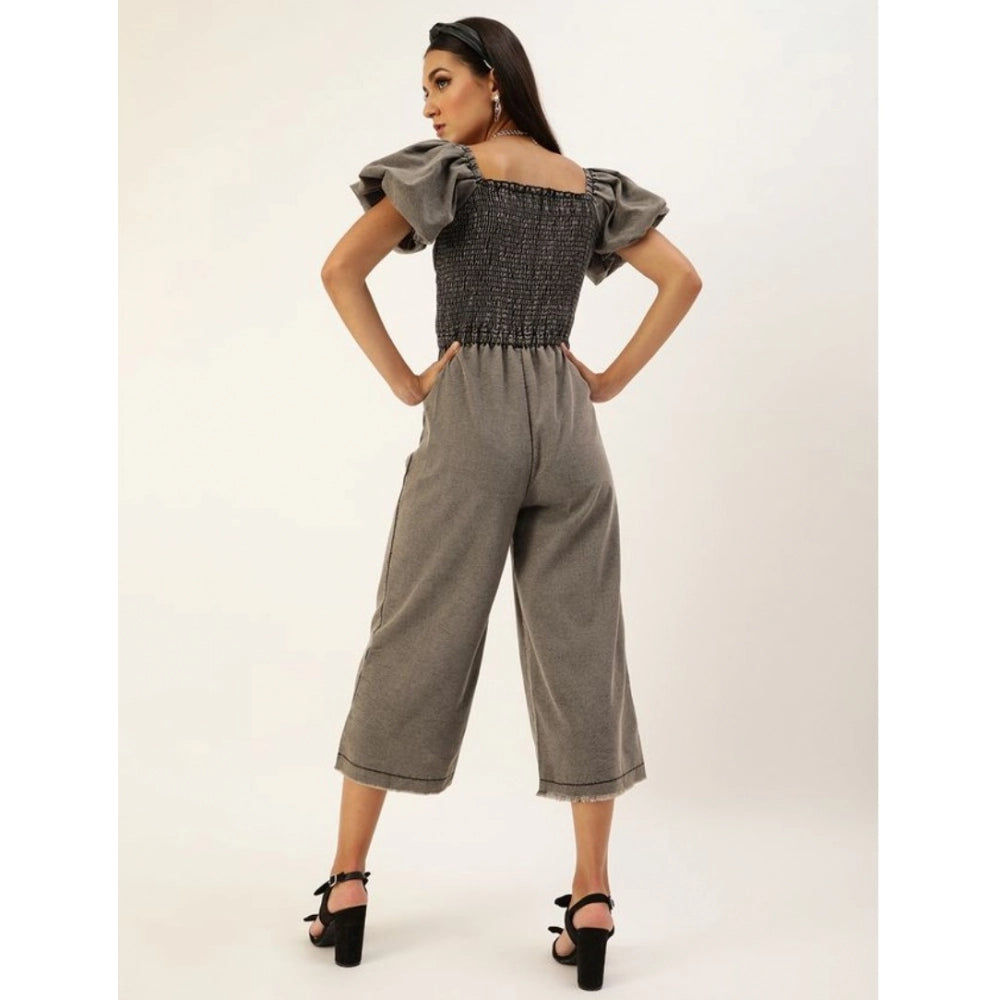 Women's denim jumpsuit with balloon sleeves