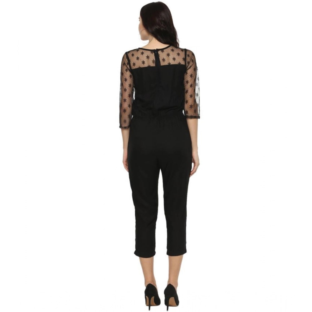 Black polyester 3/4 sleeve jumpsuit for women