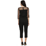 Black polyester 3/4 sleeve jumpsuit for women